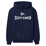 Basic Diving with Diver Icon on a Hoodie with a White Graphic