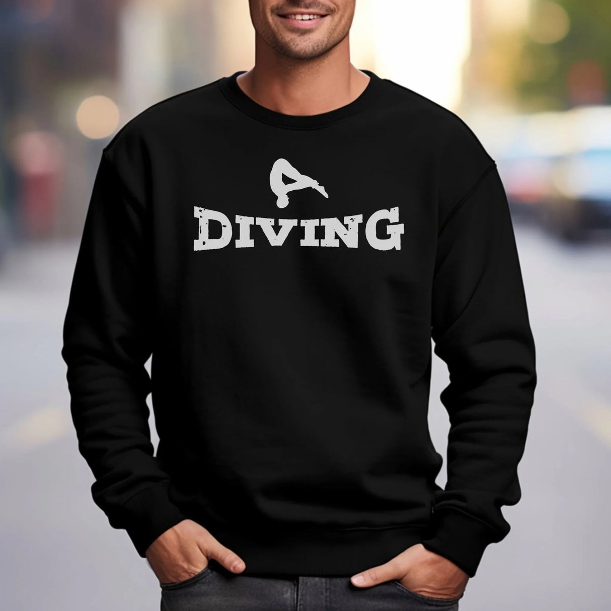 Basic Diving with Diver Icon on a Sweatshirt with a White Graphic