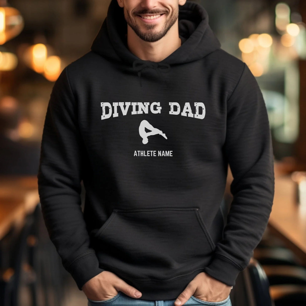 Diving Dad with Diver Icon and Diver Name on a Hoodie with a White Graphic