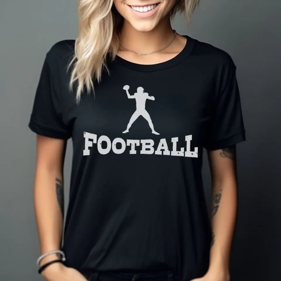 Basic Football with Football Player Icon on a Unisex T-Shirt with a White Graphic