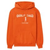 Golf Dad with Golfer Icon and Golfer Name on a Hoodie with a White Graphic