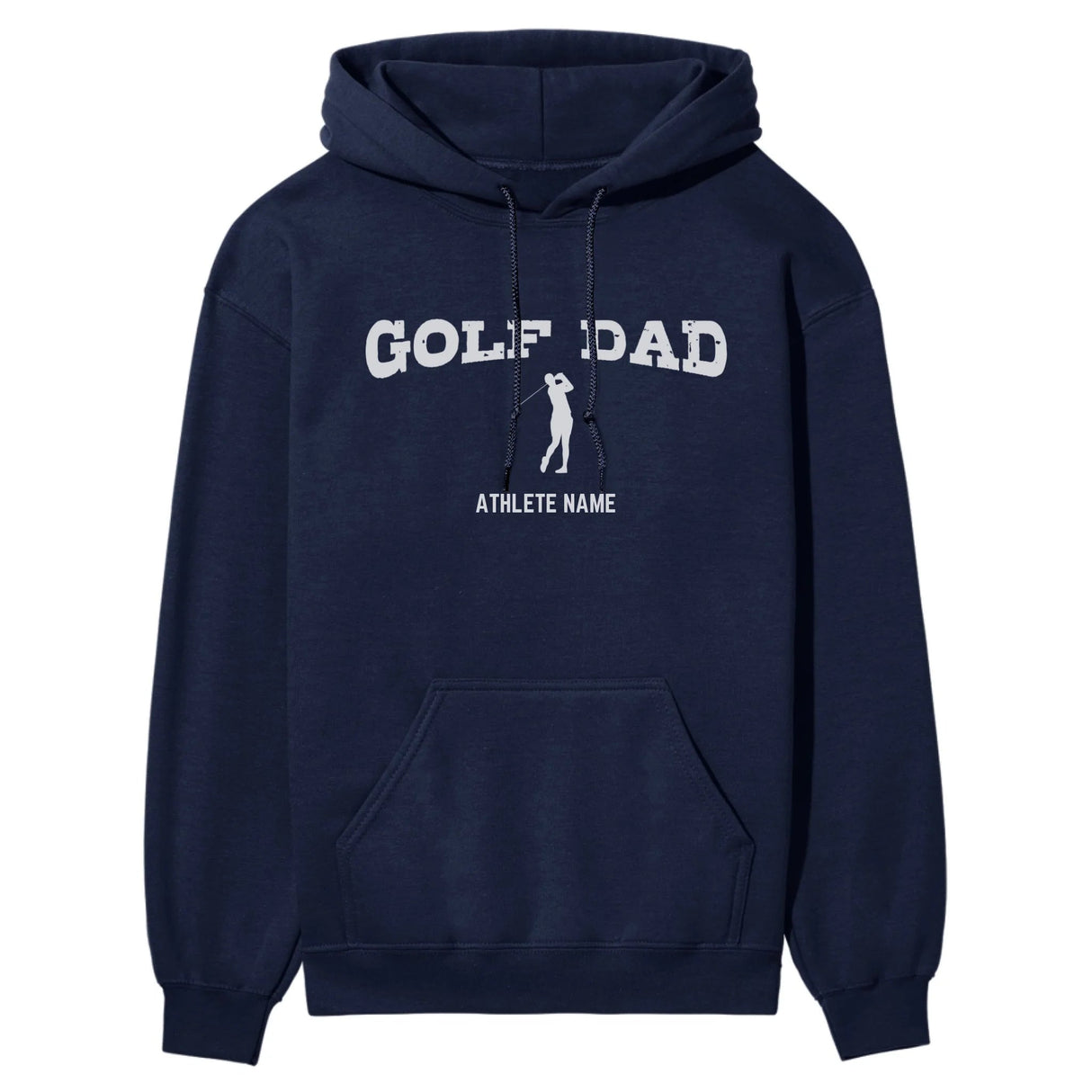 Golf Dad with Golfer Icon and Golfer Name on a Hoodie with a White Graphic