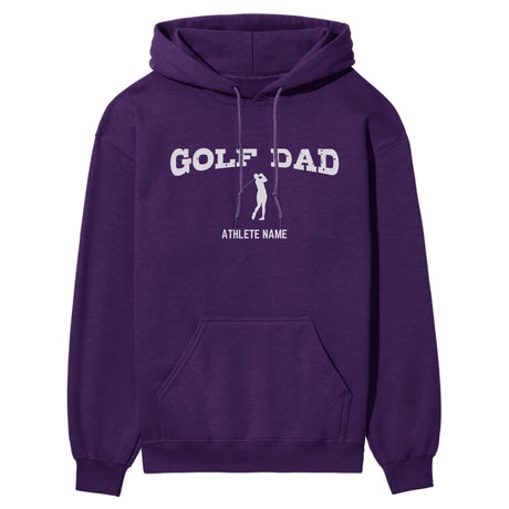 Golf Dad with Golfer Icon and Golfer Name on a Hoodie with a White Graphic