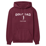 Golf Dad with Golfer Icon and Golfer Name on a Hoodie with a White Graphic