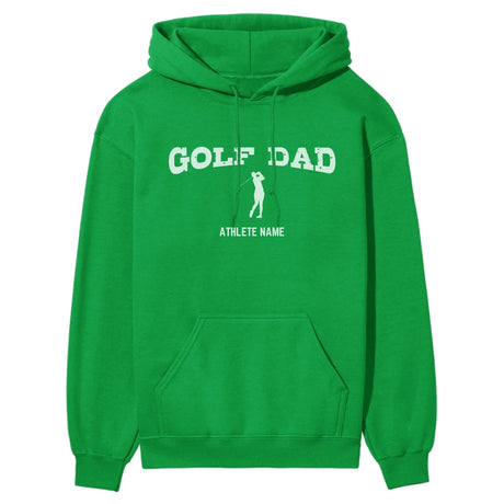 Golf Dad with Golfer Icon and Golfer Name on a Hoodie with a White Graphic