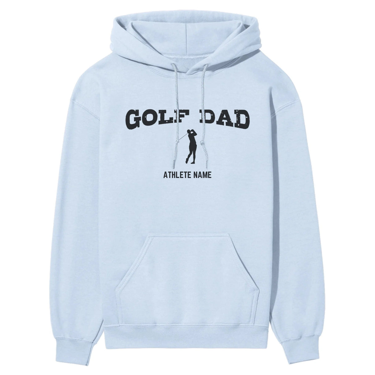 Golf Dad with Golfer Icon and Golfer Name on a Hoodie with a Black Graphic