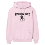 Hockey Dad with Hockey Player Icon and Hockey Player Name on a Hoodie with a Black Graphic