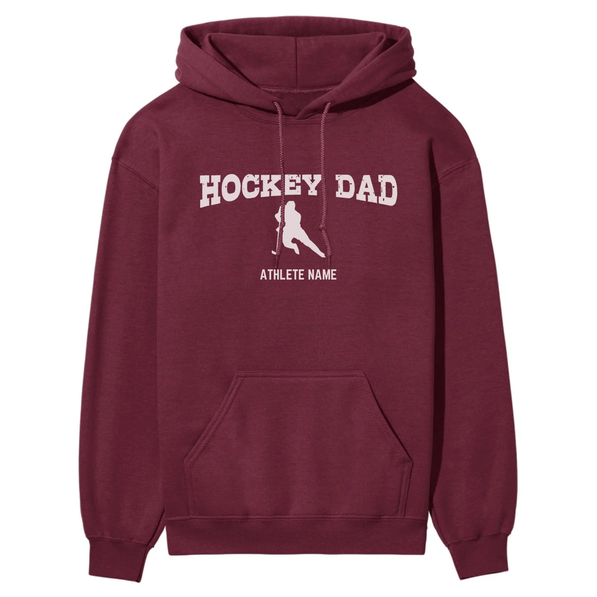 Hockey Dad with Hockey Player Icon and Hockey Player Name on a Hoodie with a White Graphic