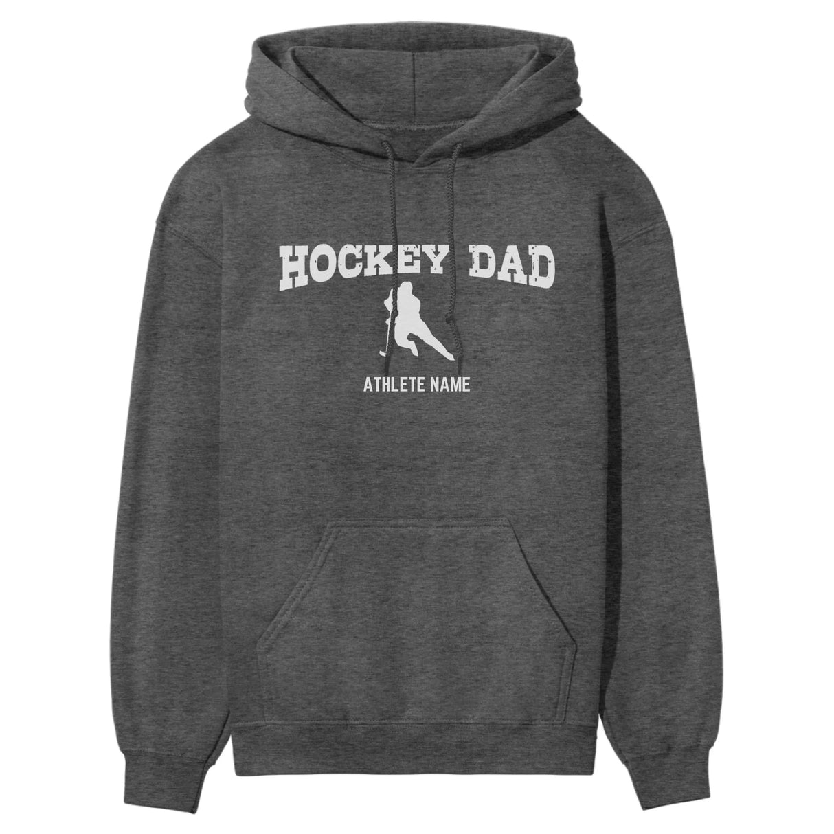 Hockey Dad with Hockey Player Icon and Hockey Player Name on a Hoodie with a White Graphic