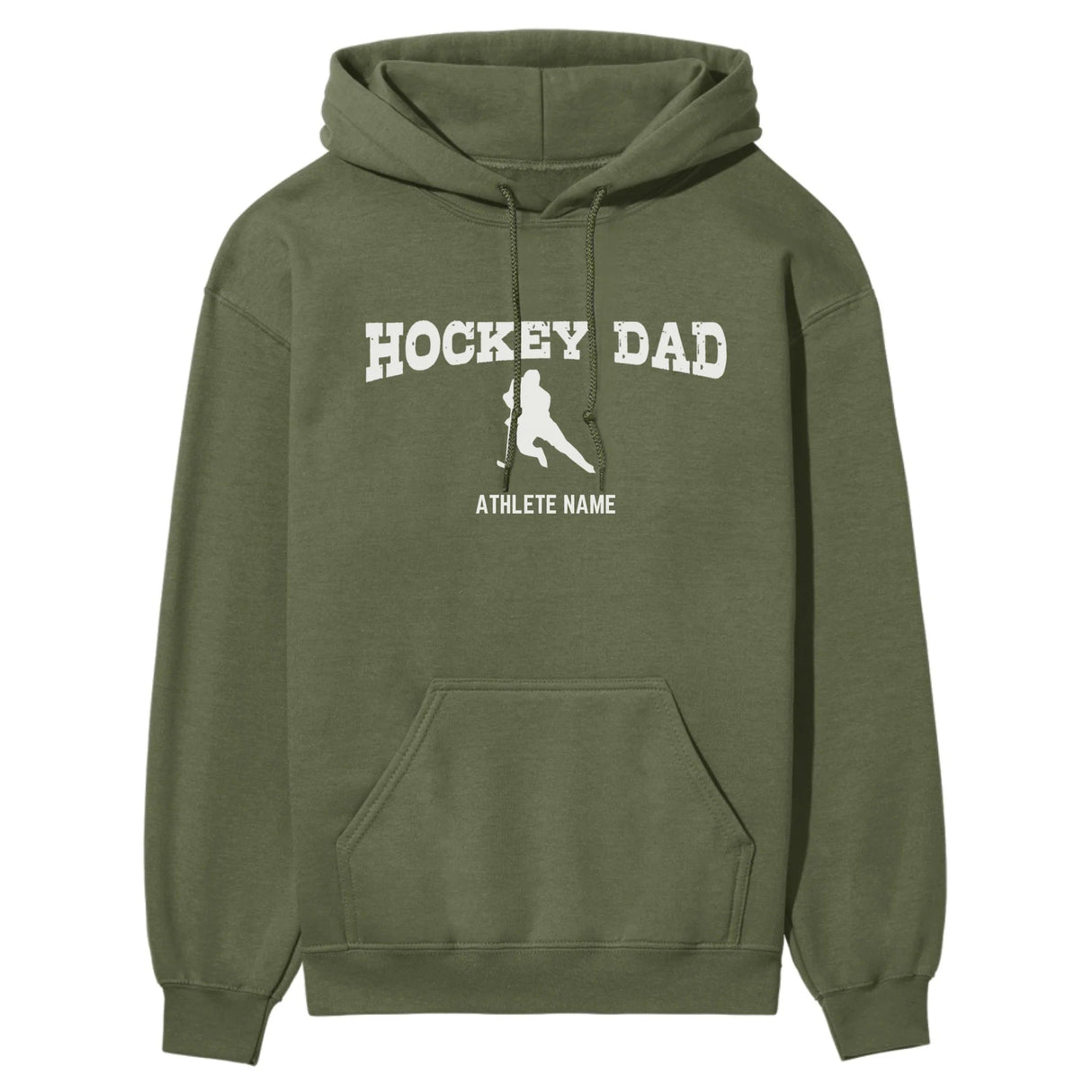 Hockey Dad with Hockey Player Icon and Hockey Player Name on a Hoodie with a White Graphic