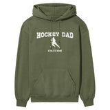 Hockey Dad with Hockey Player Icon and Hockey Player Name on a Hoodie with a White Graphic