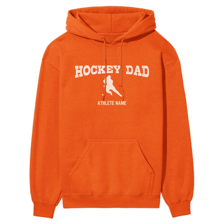 Hockey Dad with Hockey Player Icon and Hockey Player Name on a Hoodie with a White Graphic