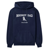 Hockey Dad with Hockey Player Icon and Hockey Player Name on a Hoodie with a White Graphic