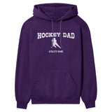 Hockey Dad with Hockey Player Icon and Hockey Player Name on a Hoodie with a White Graphic