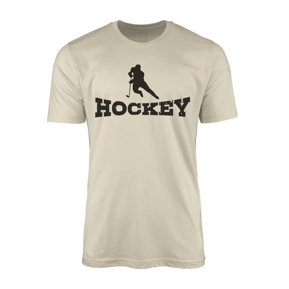 Basic Hockey with Hockey Player Icon on a Men's T-Shirt with a Black Graphic