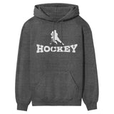 Basic Hockey with Hockey Player Icon on a Hoodie with a White Graphic