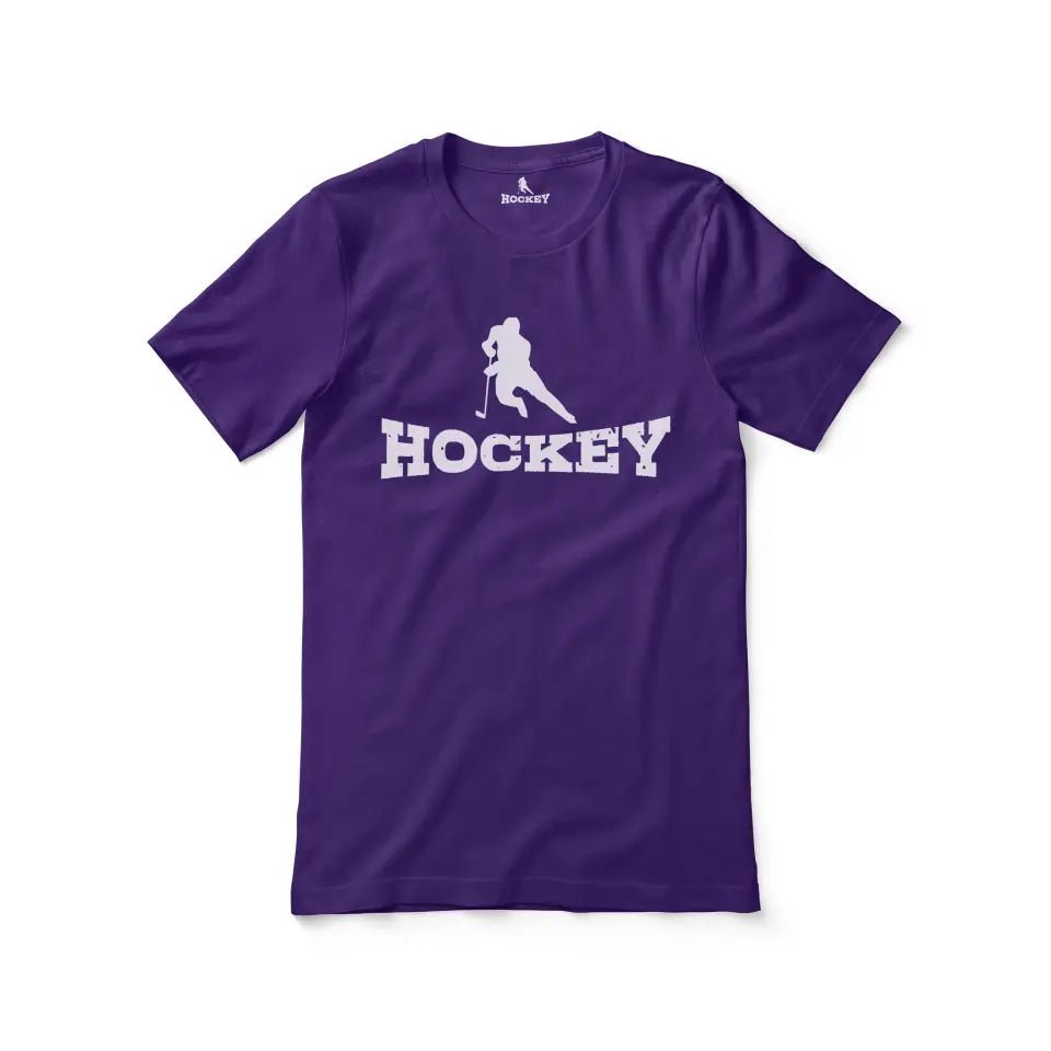 Basic Hockey with Hockey Player Icon on a Unisex T-Shirt with a White Graphic