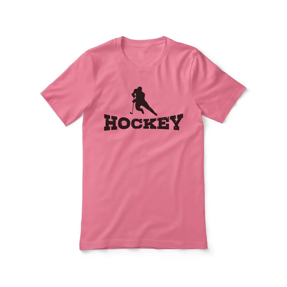 Basic Hockey with Hockey Player Icon on a Unisex T-Shirt with a Black Graphic