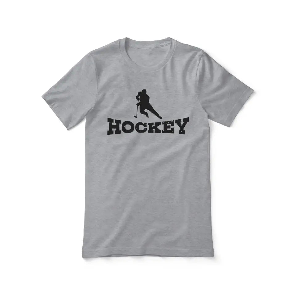 Basic Hockey with Hockey Player Icon on a Unisex T-Shirt with a Black Graphic