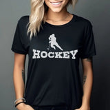 Basic Hockey with Hockey Player Icon on a Unisex T-Shirt with a White Graphic