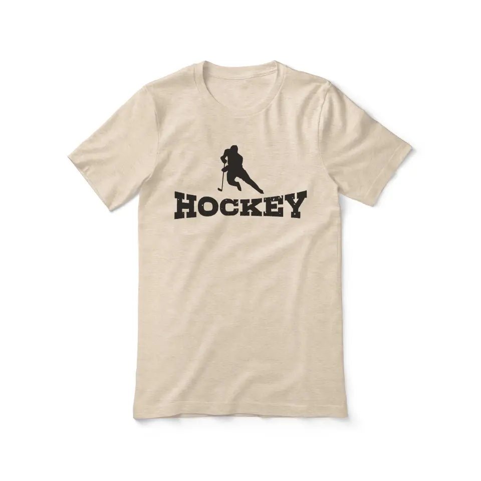 Basic Hockey with Hockey Player Icon on a Unisex T-Shirt with a Black Graphic