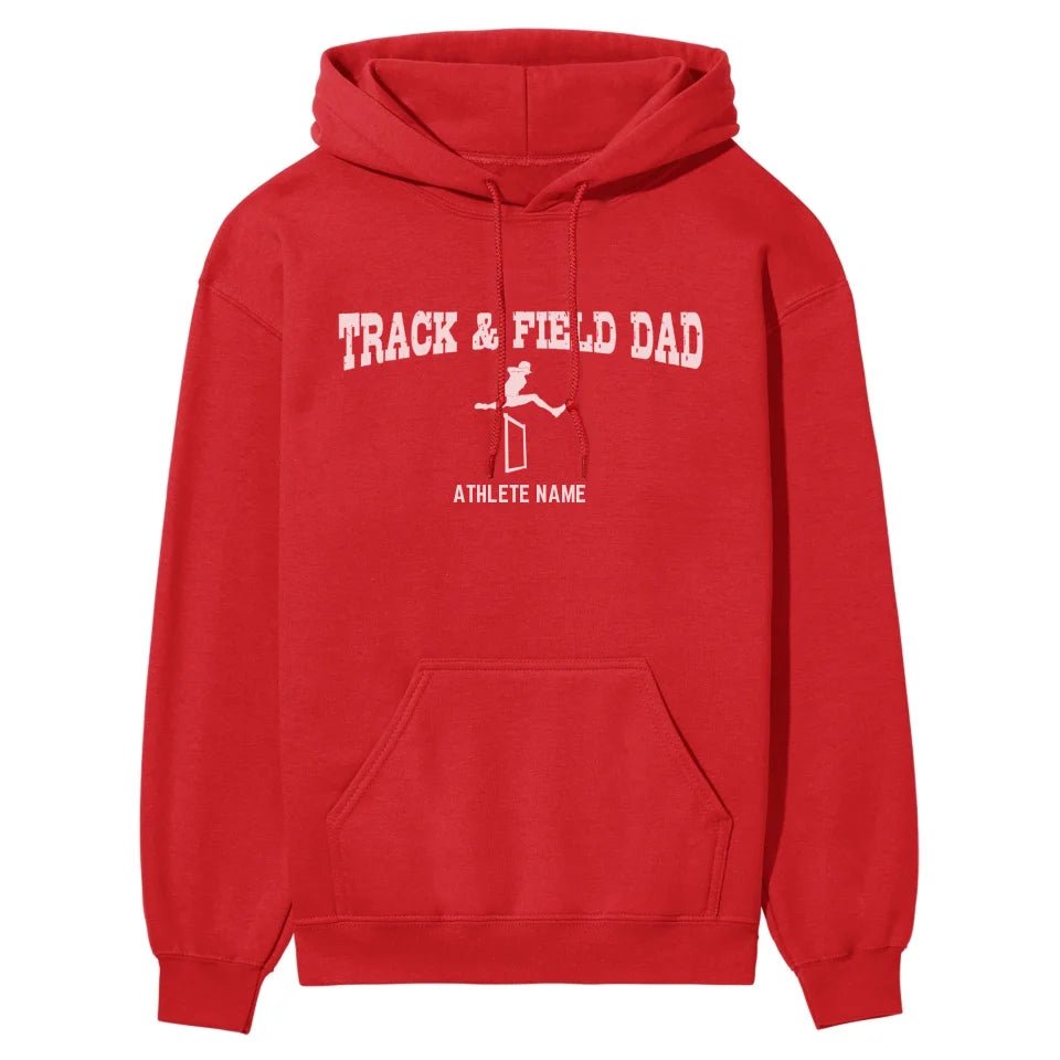 Hurdles Dad with Hurdler Icon and Hurdler Name on a Hoodie with a White Graphic