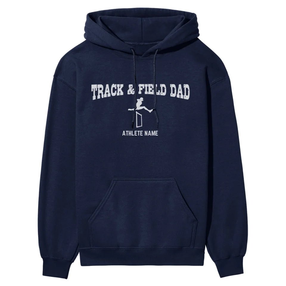 Hurdles Dad with Hurdler Icon and Hurdler Name on a Hoodie with a White Graphic