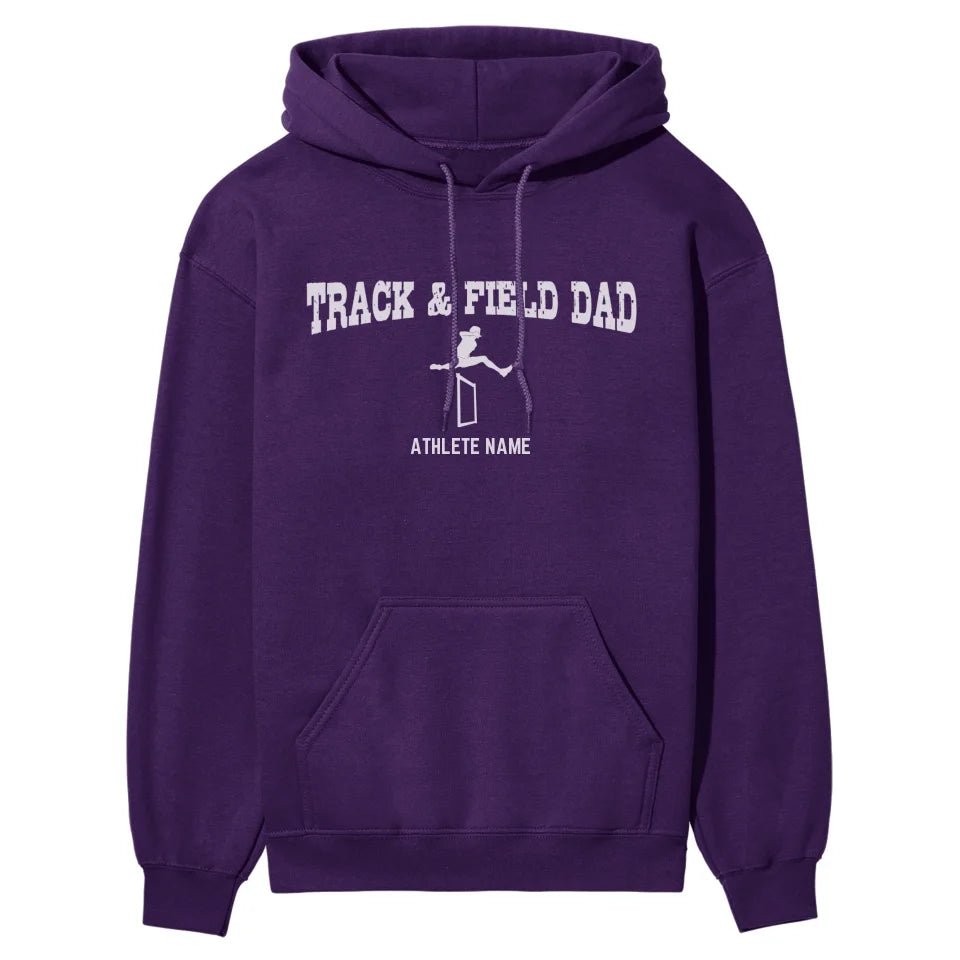 Hurdles Dad with Hurdler Icon and Hurdler Name on a Hoodie with a White Graphic