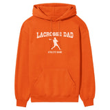 Lacrosse Dad with Lacrosse Player Icon and Lacrosse Player Name on a Hoodie with a White Graphic