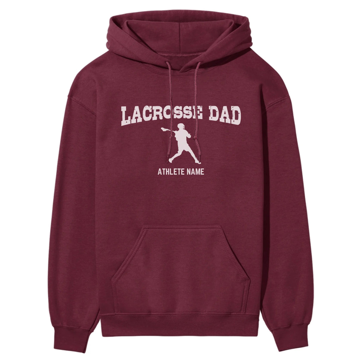 Lacrosse Dad with Lacrosse Player Icon and Lacrosse Player Name on a Hoodie with a White Graphic