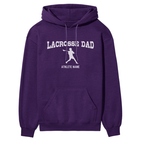 Lacrosse Dad with Lacrosse Player Icon and Lacrosse Player Name on a Hoodie with a White Graphic