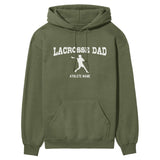 Lacrosse Dad with Lacrosse Player Icon and Lacrosse Player Name on a Hoodie with a White Graphic