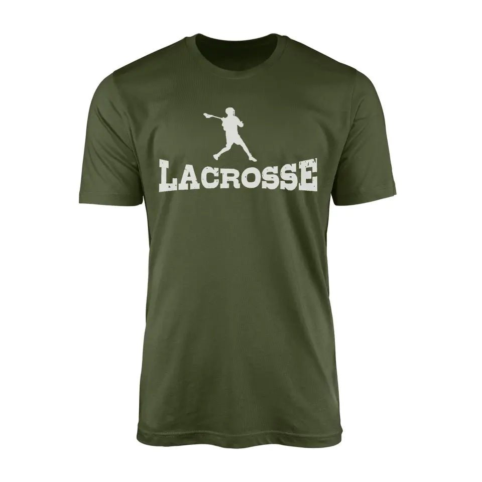 Basic Lacrosse with Lacrosse Player Icon on a Men's T-Shirt with a White Graphic