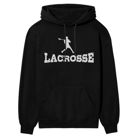 Basic Lacrosse with Lacrosse Player Icon on a Hoodie with a White Graphic