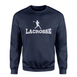 Basic Lacrosse with Lacrosse Player Icon on a Sweatshirt with a White Graphic
