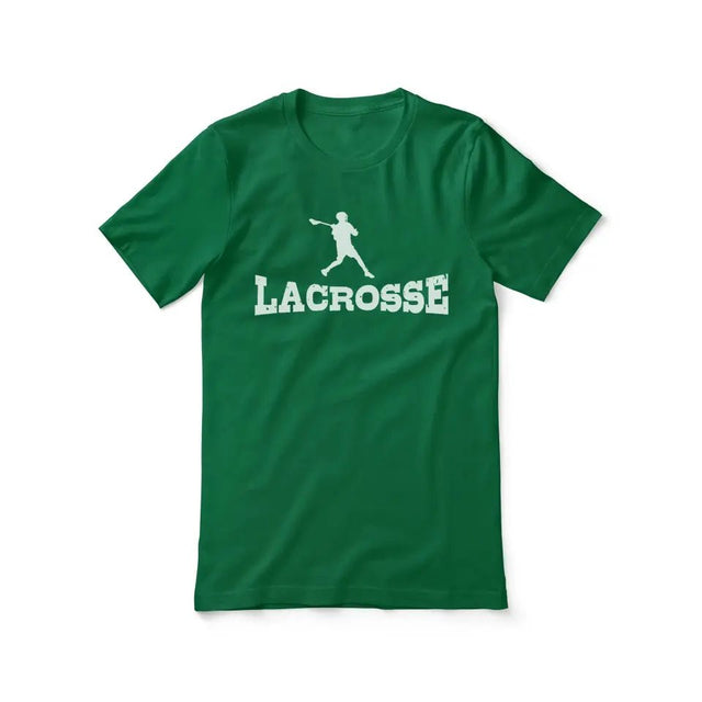 Basic Lacrosse with Lacrosse Player Icon on a Unisex T-Shirt with a White Graphic