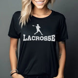 Basic Lacrosse with Lacrosse Player Icon on a Unisex T-Shirt with a White Graphic