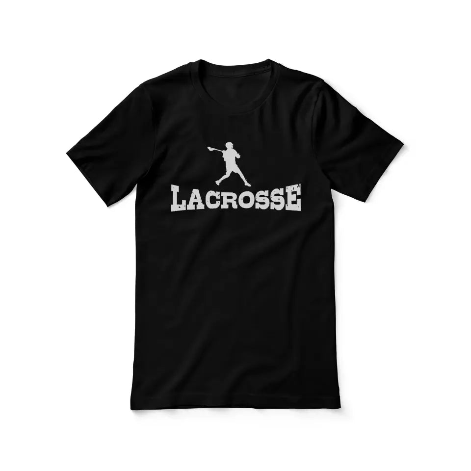 Basic Lacrosse with Lacrosse Player Icon on a Unisex T-Shirt with a White Graphic