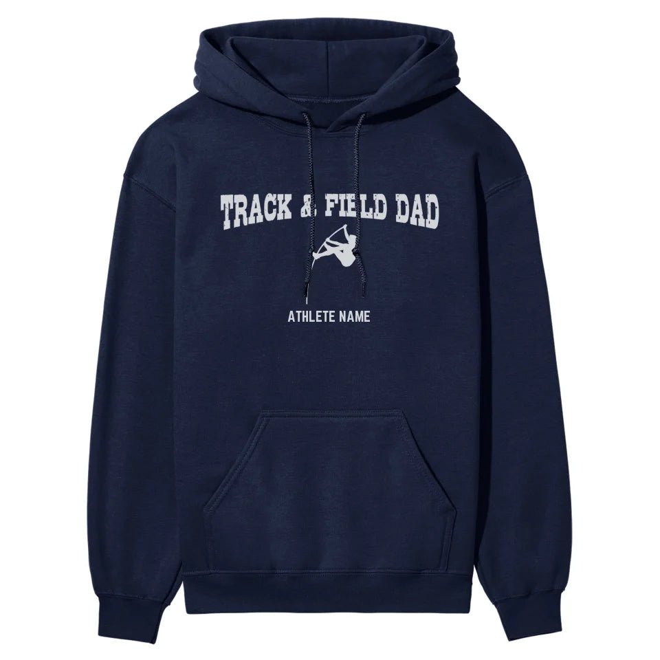 Pole Vault Dad with Pole Vaulter Icon and Pole Vaulter Name on a Hoodie with a White Graphic