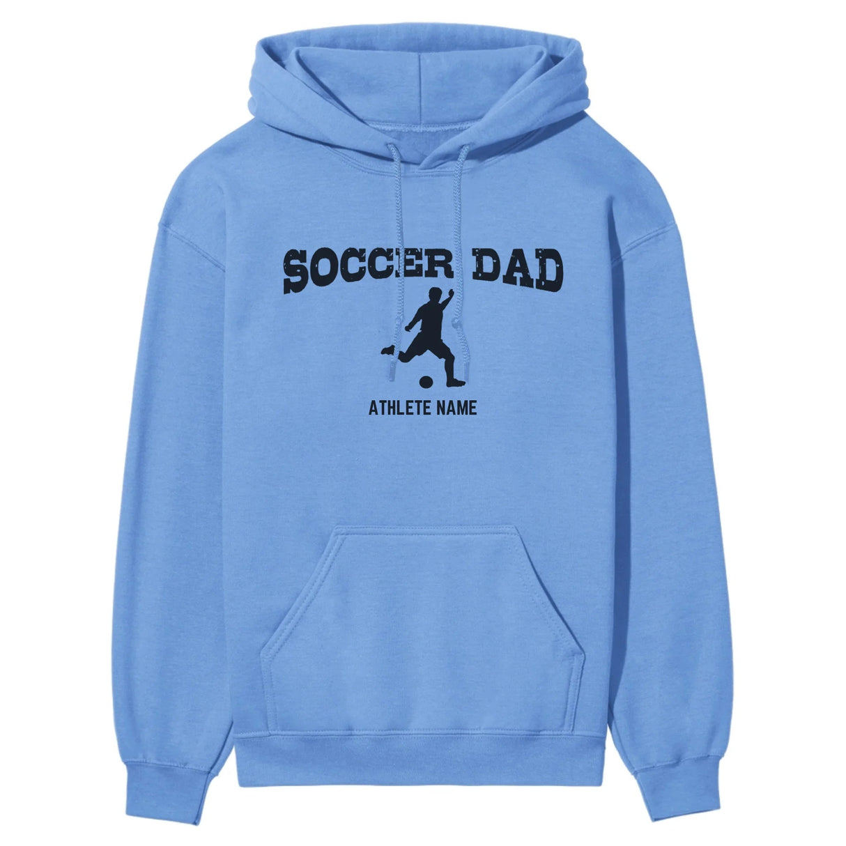 Soccer Dad with Soccer Player Icon and Soccer Player Name on a Hoodie with a Black Graphic