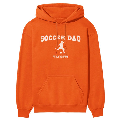 Soccer Dad with Soccer Player Icon and Soccer Player Name on a Hoodie with a White Graphic