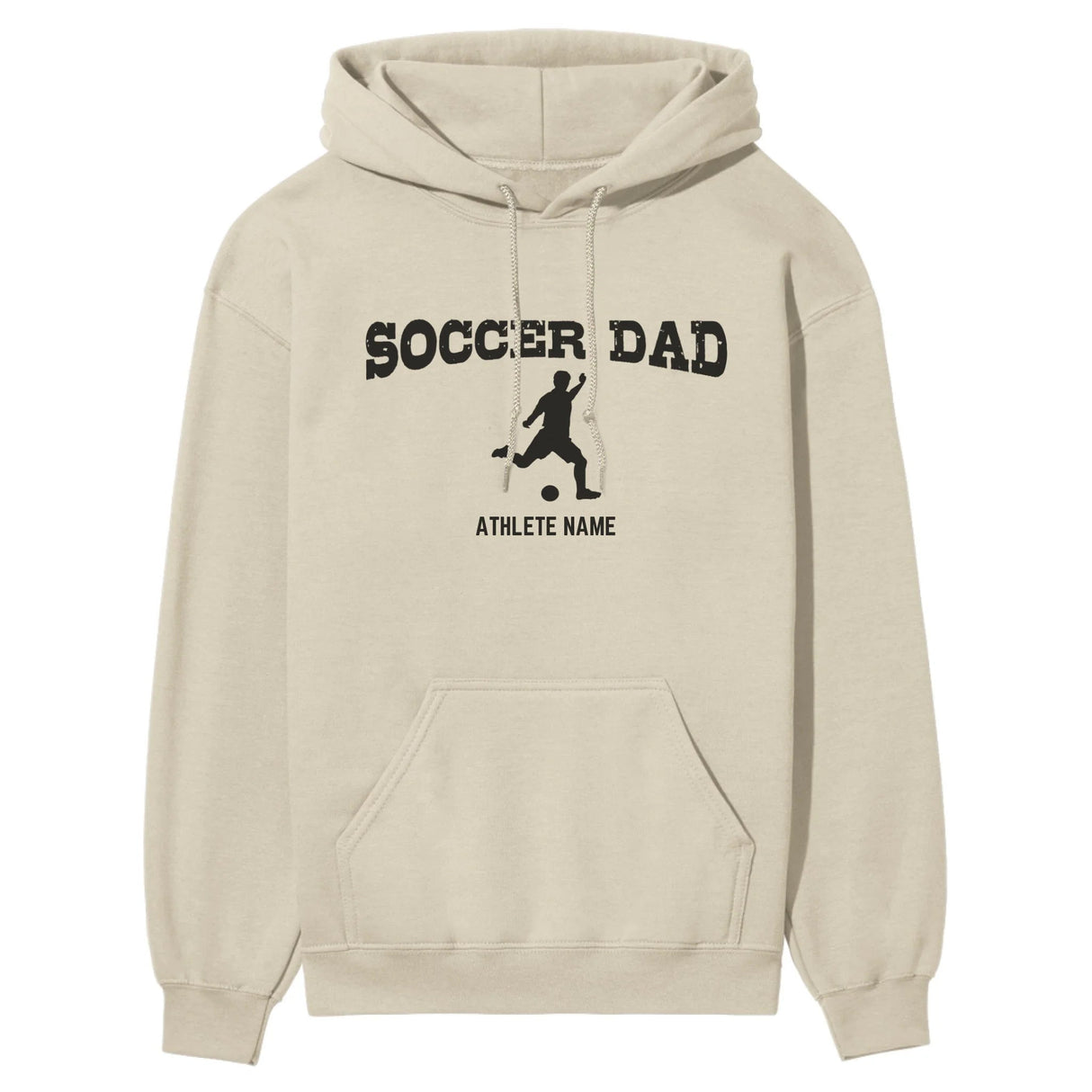 Soccer Dad with Soccer Player Icon and Soccer Player Name on a Hoodie with a Black Graphic