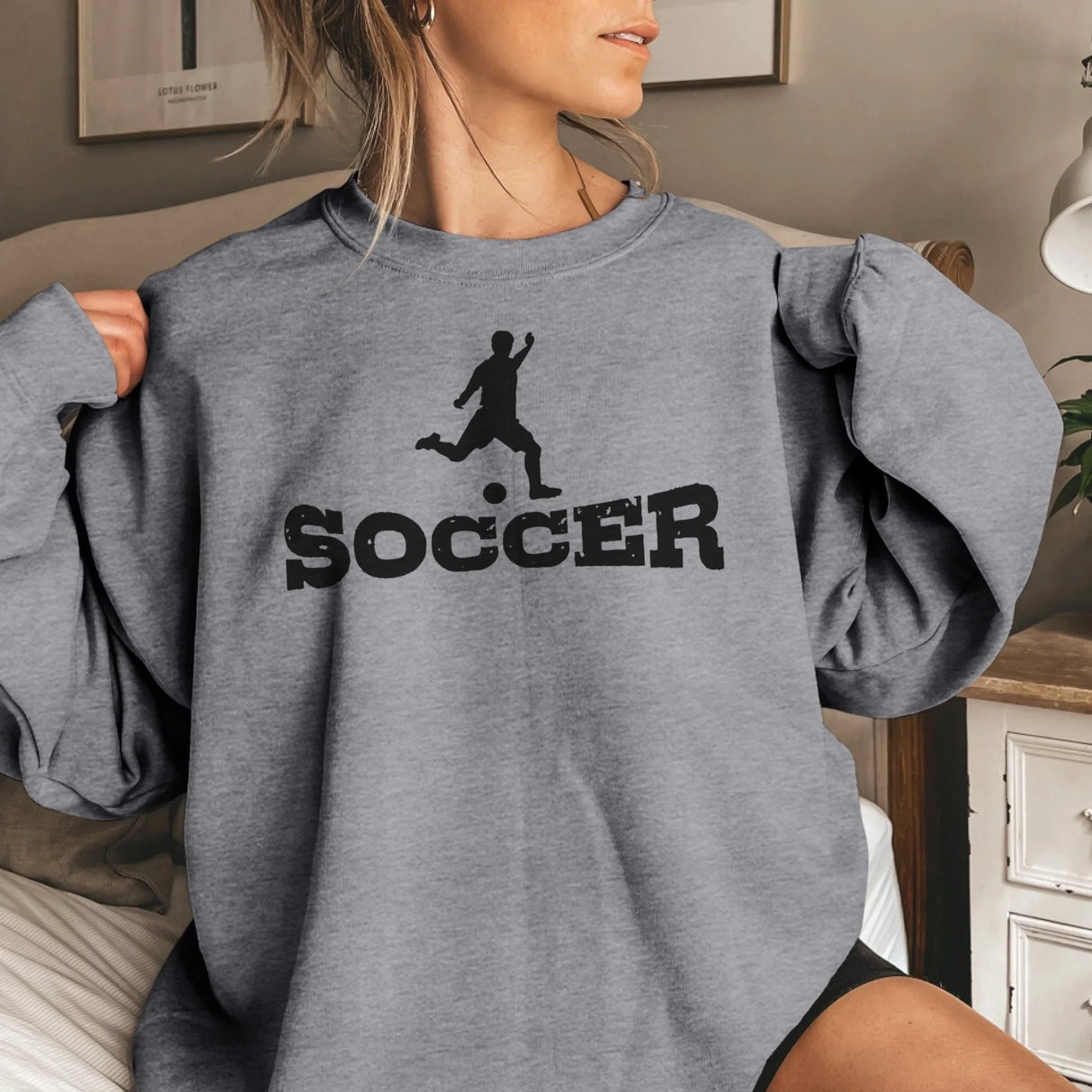 Basic Soccer with Soccer Player Icon on a Sweatshirt with a Black Graphic