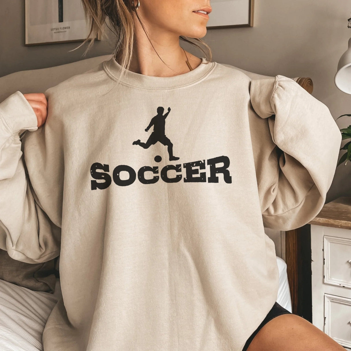 Basic Soccer with Soccer Player Icon on a Sweatshirt with a Black Graphic