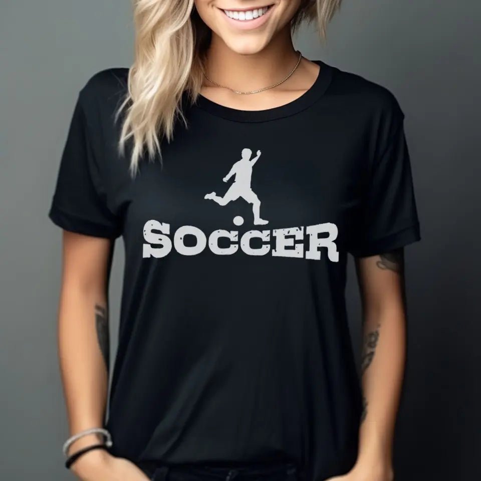 Basic Soccer with Soccer Player Icon on a Unisex T-Shirt with a White Graphic