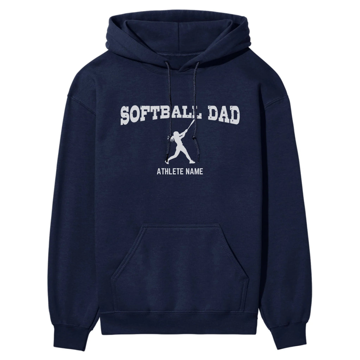 Softball Dad with Softball Player Icon and Softball Player Name on a Hoodie with a White Graphic