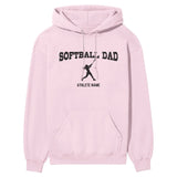 Softball Dad with Softball Player Icon and Softball Player Name on a Hoodie with a Black Graphic