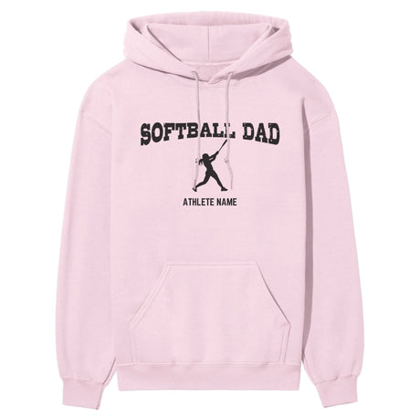 Softball Dad with Softball Player Icon and Softball Player Name on a Hoodie with a Black Graphic