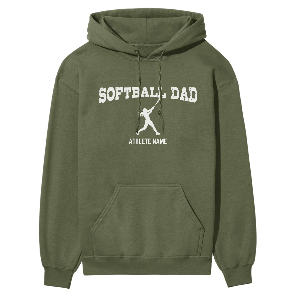 Softball Dad with Softball Player Icon and Softball Player Name on a Hoodie with a White Graphic