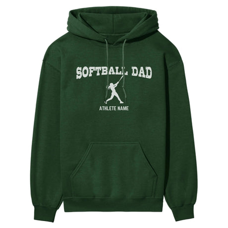 Softball Dad with Softball Player Icon and Softball Player Name on a Hoodie with a White Graphic